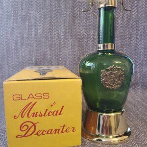 Vintage green glass musical decanter- New with box- Made in Japan for Kmart